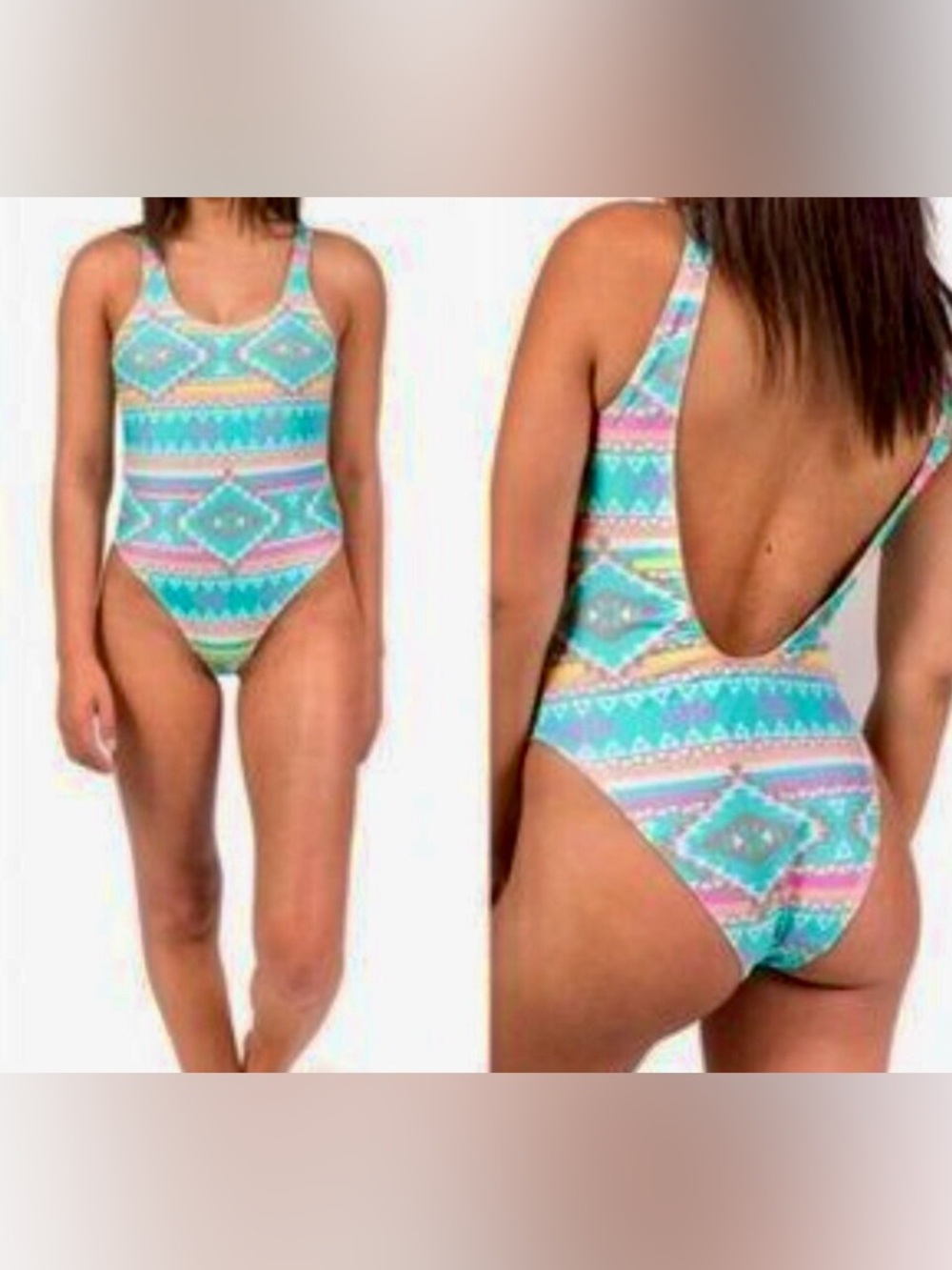chubbies Pastel Aztec Scoop One-Piece in Turquoise & Pink